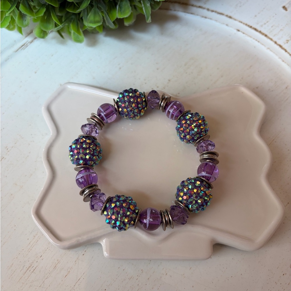 Sparkling Purple Beaded Stretch Bracelet